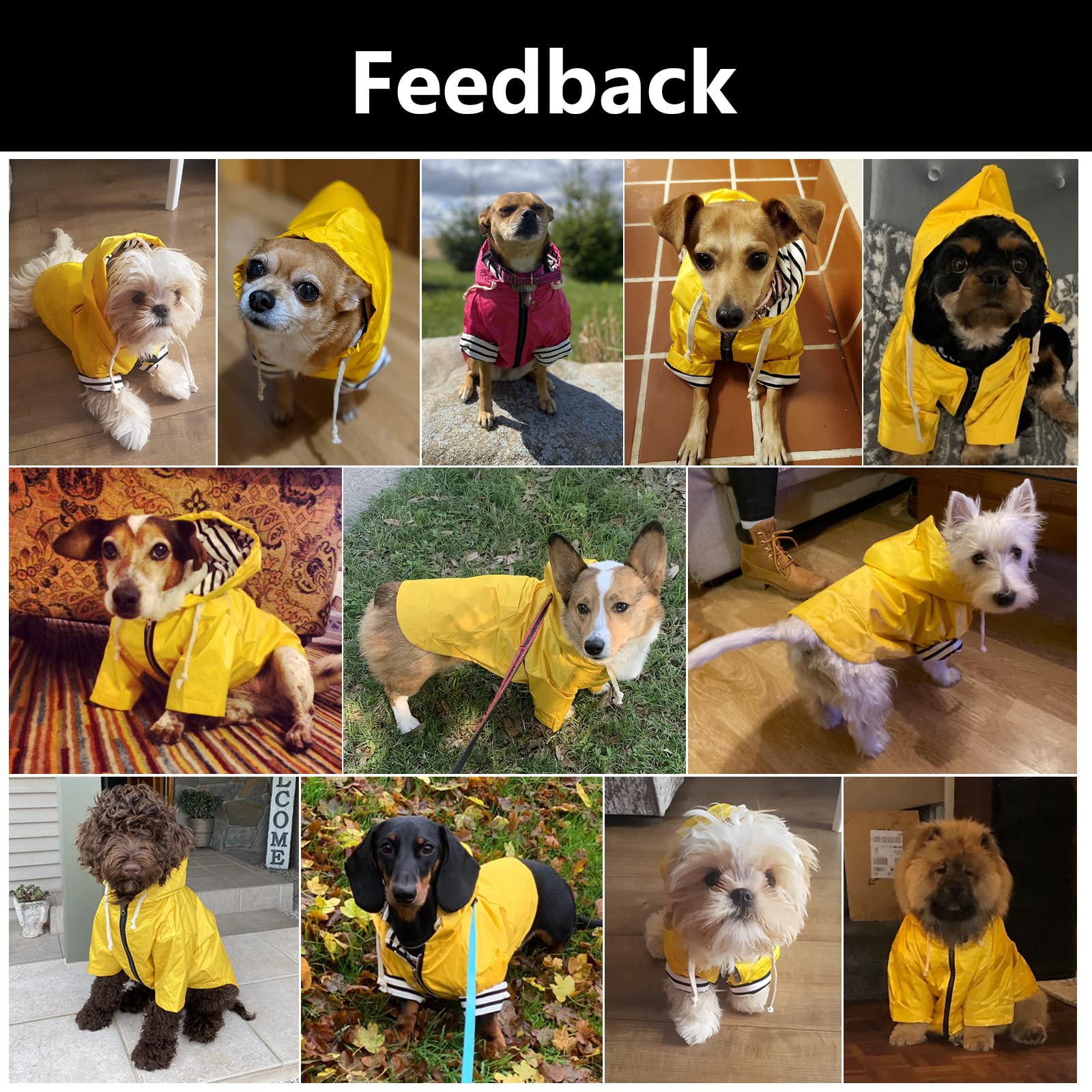 Dog Raincoat Rain Jacket Raincoat Dogs Waterproof Small Medium Breeds Zip Closure Storage Pocket Harness Hole Yellow L